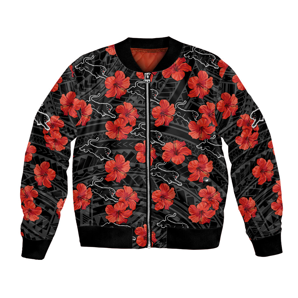 custom-text-and-number-panthers-rugby-bomber-jacket-polynesian-style-with-hibiscus