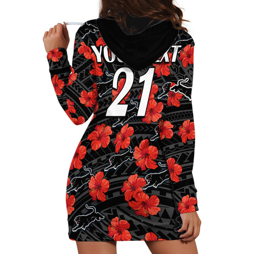 custom-text-and-number-panthers-rugby-hoodie-dress-polynesian-style-with-hibiscus