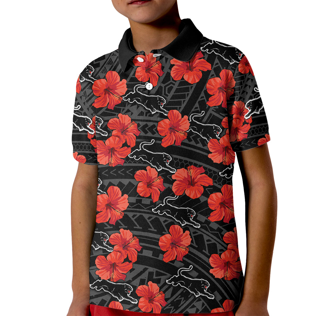 custom-text-and-number-panthers-rugby-kid-polo-shirt-polynesian-style-with-hibiscus