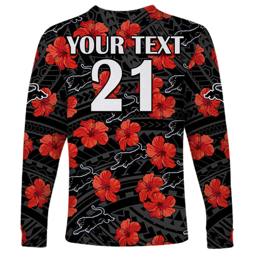 custom-text-and-number-panthers-rugby-long-sleeve-shirt-polynesian-style-with-hibiscus