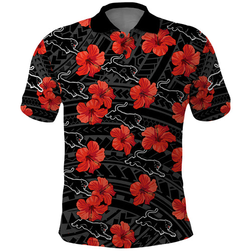 custom-text-and-number-panthers-rugby-polo-shirt-polynesian-style-with-hibiscus