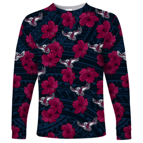 custom-text-and-number-sea-eagles-rugby-long-sleeve-shirt-polynesian-style-with-hibiscus