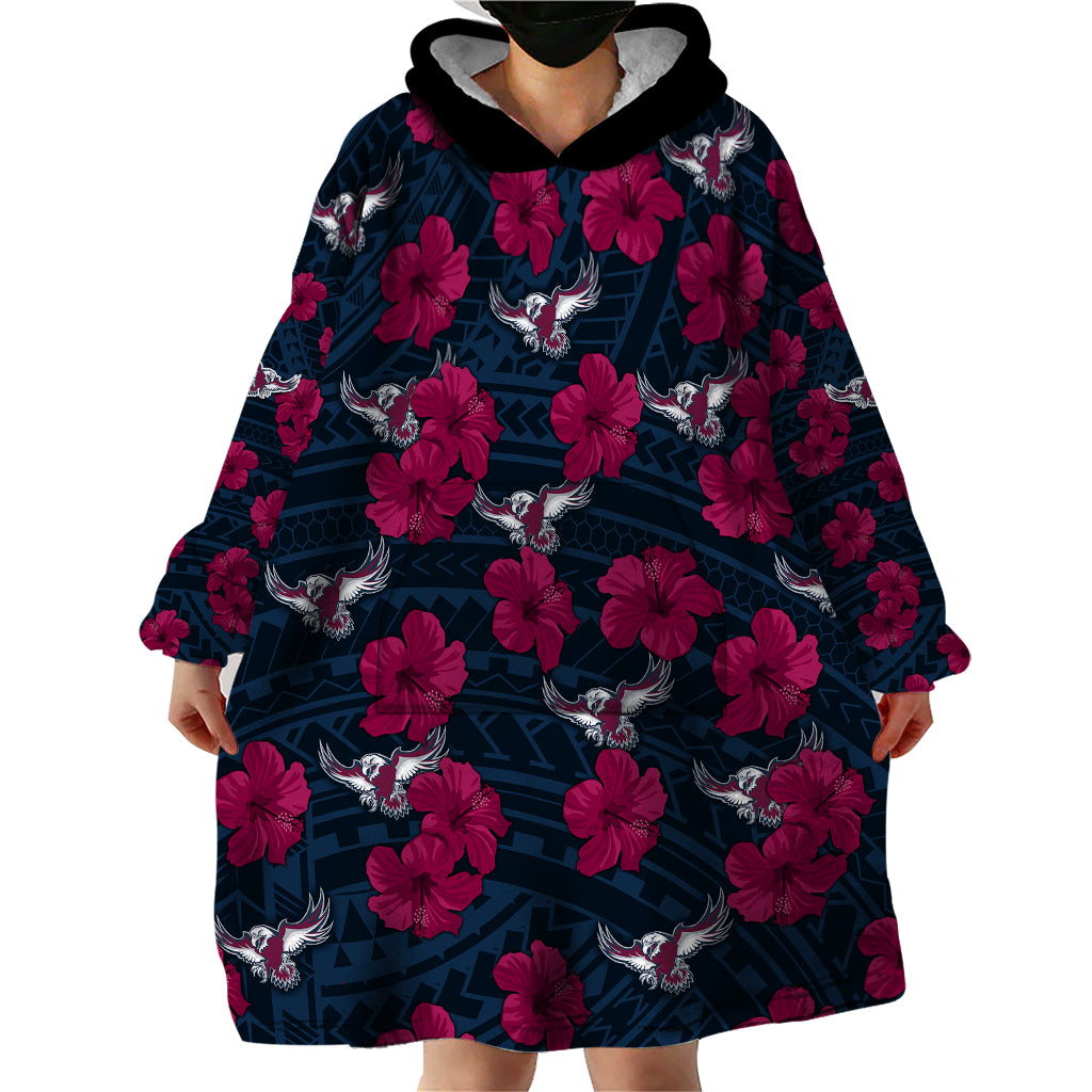 custom-text-and-number-sea-eagles-rugby-wearable-blanket-hoodie-polynesian-style-with-hibiscus