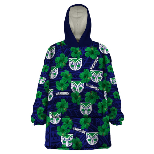 new-zealand-warriors-rugby-wearable-blanket-hoodie-polynesian-style-with-hibiscus