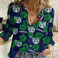 New Zealand Warriors Rugby Women Casual Shirt Polynesian Style With Hibiscus LT9
