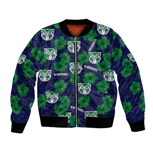 custom-text-and-number-new-zealand-warriors-rugby-bomber-jacket-polynesian-style-with-hibiscus