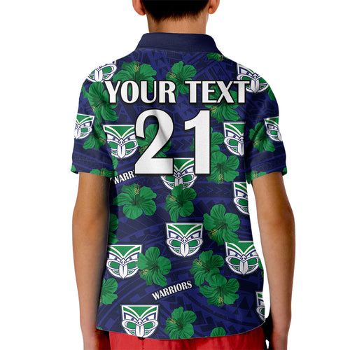 custom-text-and-number-new-zealand-warriors-rugby-kid-polo-shirt-polynesian-style-with-hibiscus