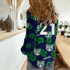 (Custom Text And Number) New Zealand Warriors Rugby Women Casual Shirt Polynesian Style With Hibiscus LT9