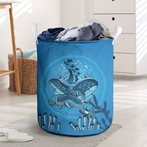 Aboriginal Ocean Dugong Laundry Basket Dot Art Dreamtime Tree of Life
