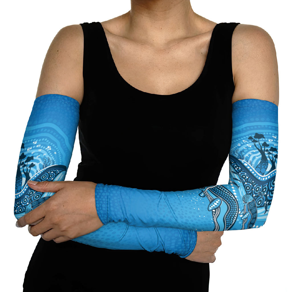 Aboriginal Ocean Dugong Arm Sleeves Dot Art Dreamtime Tree of Life