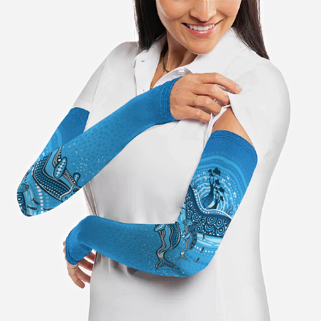 Aboriginal Ocean Dugong Arm Sleeves Dot Art Dreamtime Tree of Life