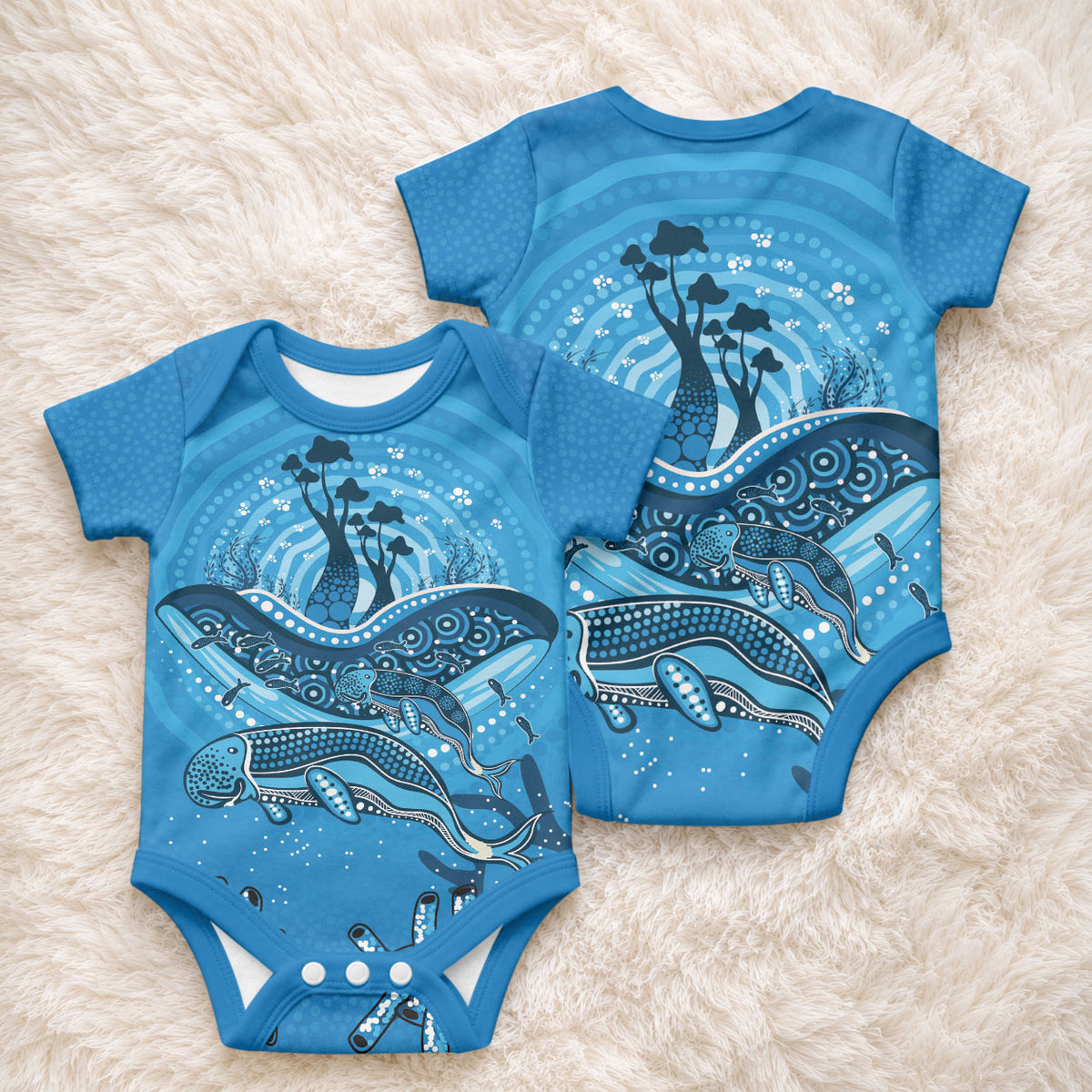Aboriginal Ocean Dugong Baby Onesie Dot Art Dreamtime Tree of Life