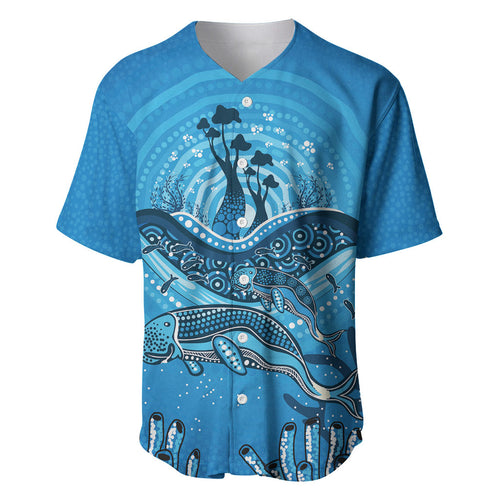 Aboriginal Ocean Dugong Baseball Jersey Dot Art Dreamtime Tree of Life