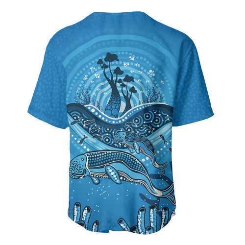 Aboriginal Ocean Dugong Baseball Jersey Dot Art Dreamtime Tree of Life