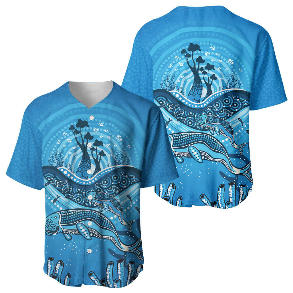 Aboriginal Ocean Dugong Baseball Jersey Dot Art Dreamtime Tree of Life