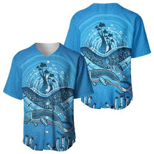Aboriginal Ocean Dugong Baseball Jersey Dot Art Dreamtime Tree of Life