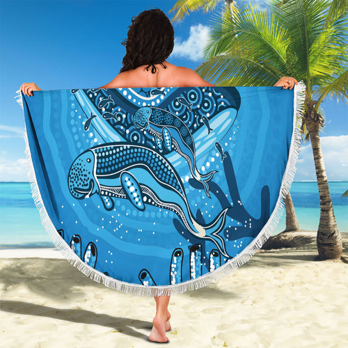 Aboriginal Ocean Dugong Beach Blanket Dot Art Dreamtime Tree of Life