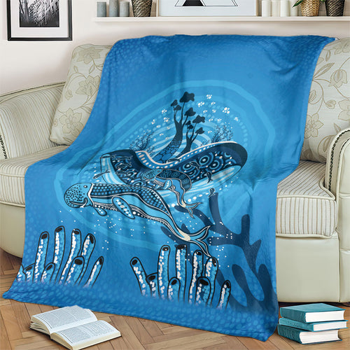 Aboriginal Ocean Dugong Blanket Dot Art Dreamtime Tree of Life