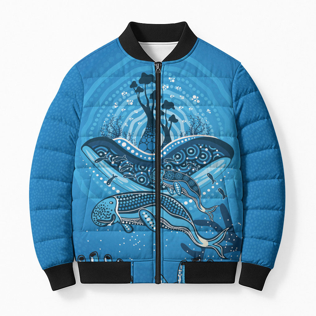 Aboriginal Ocean Dugong Bomber Puffer Jacket Dot Art Dreamtime Tree of Life