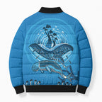 Aboriginal Ocean Dugong Bomber Puffer Jacket Dot Art Dreamtime Tree of Life