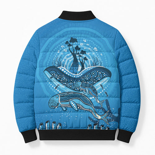 Aboriginal Ocean Dugong Bomber Puffer Jacket Dot Art Dreamtime Tree of Life