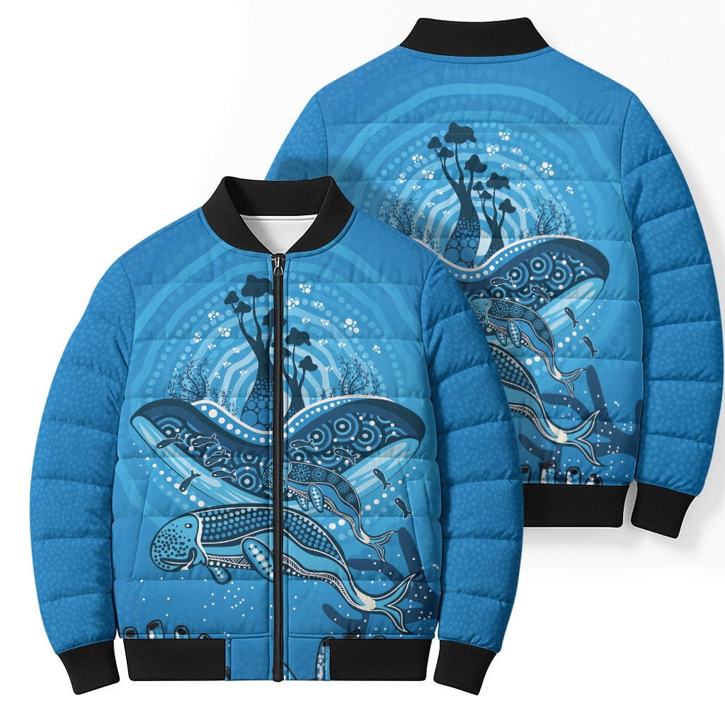 Aboriginal Ocean Dugong Bomber Puffer Jacket Dot Art Dreamtime Tree of Life