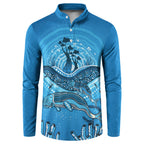 Aboriginal Ocean Dugong Button Sweatshirt Dot Art Dreamtime Tree of Life