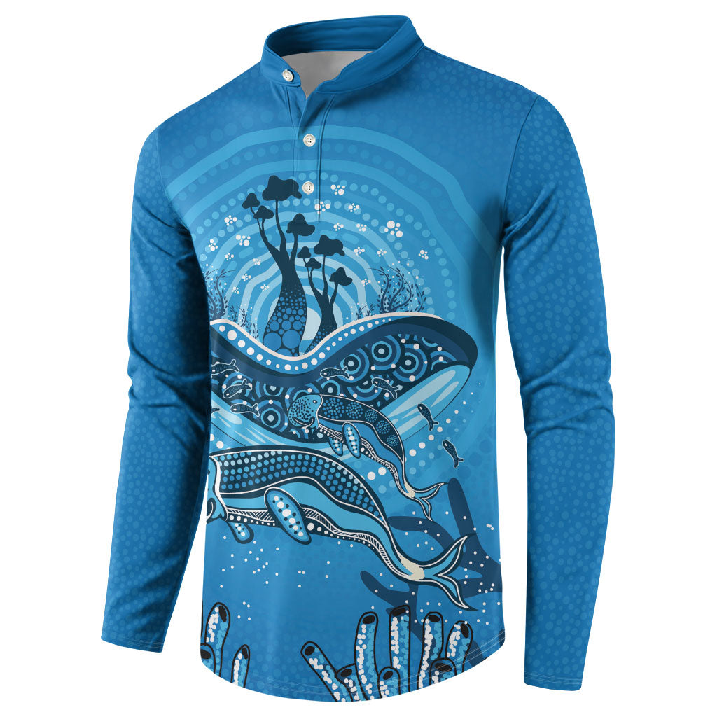 Aboriginal Ocean Dugong Button Sweatshirt Dot Art Dreamtime Tree of Life