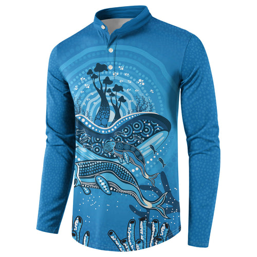 Aboriginal Ocean Dugong Button Sweatshirt Dot Art Dreamtime Tree of Life