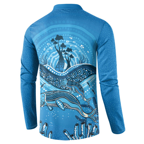 Aboriginal Ocean Dugong Button Sweatshirt Dot Art Dreamtime Tree of Life