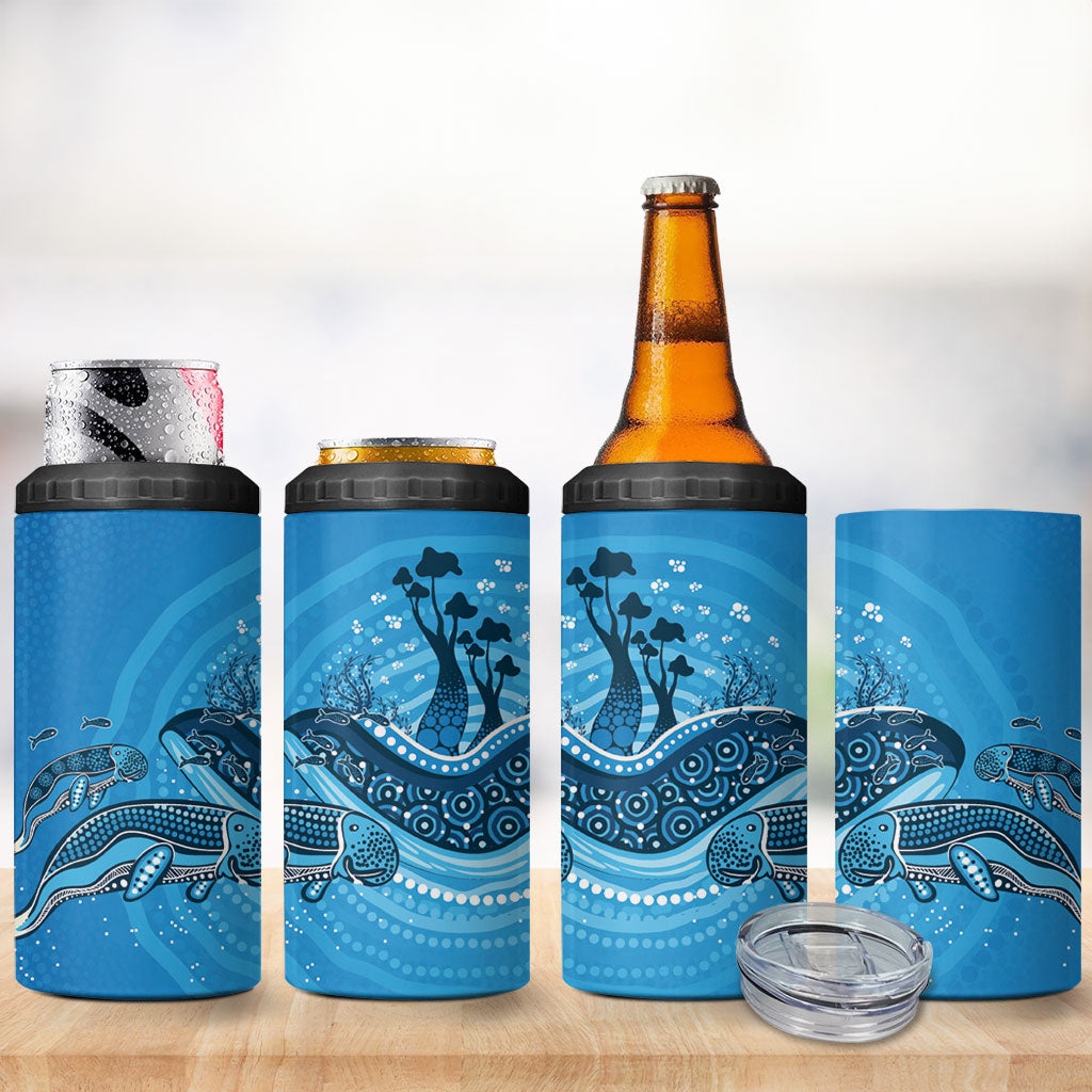 Aboriginal Ocean Dugong 4 in 1 Can Cooler Tumbler Dot Art Dreamtime Tree of Life