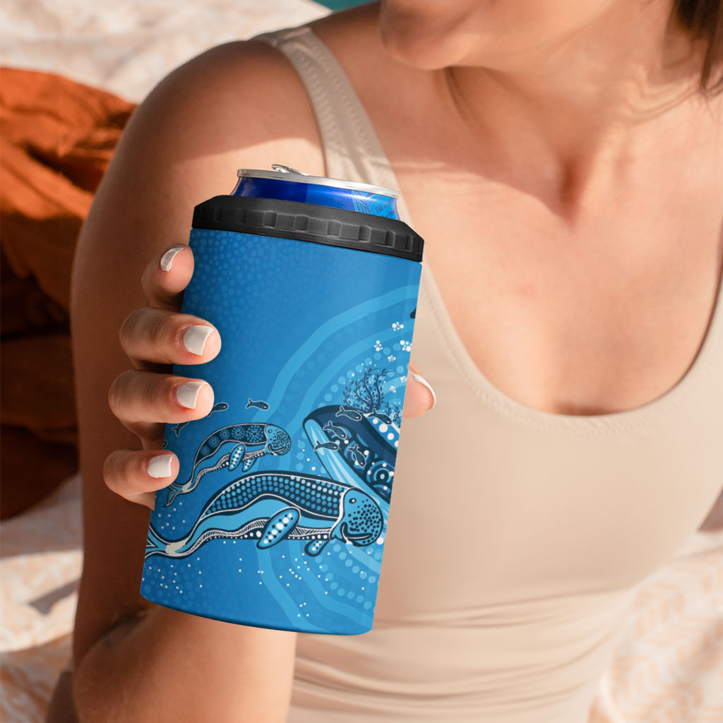 Aboriginal Ocean Dugong 4 in 1 Can Cooler Tumbler Dot Art Dreamtime Tree of Life