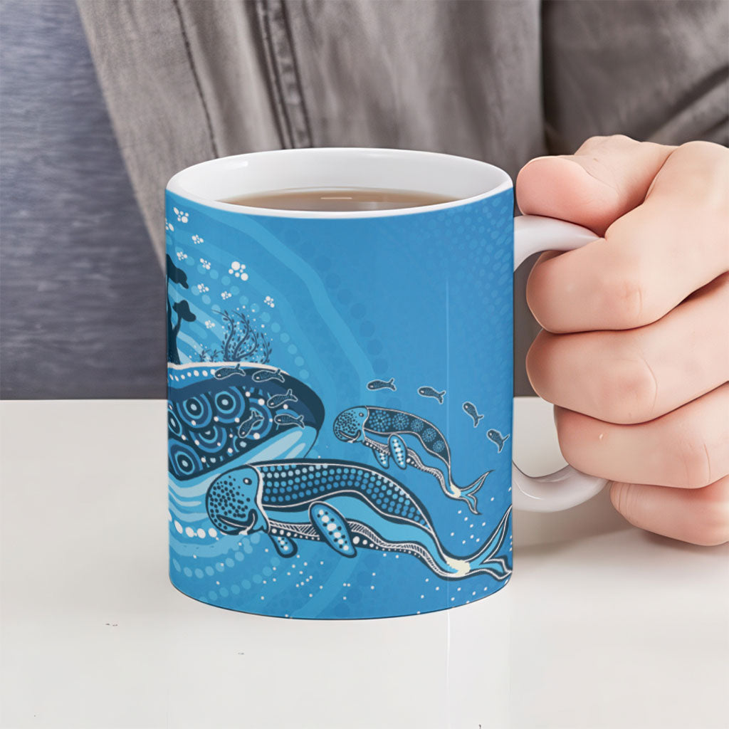 Aboriginal Ocean Dugong Ceramic Mug Dot Art Dreamtime Tree of Life