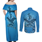 Aboriginal Ocean Dugong Couples Matching Off Shoulder Maxi Dress and Long Sleeve Button Shirt Dot Art Dreamtime Tree of Life