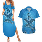 Aboriginal Ocean Dugong Couples Matching Summer Maxi Dress and Hawaiian Shirt Dot Art Dreamtime Tree of Life