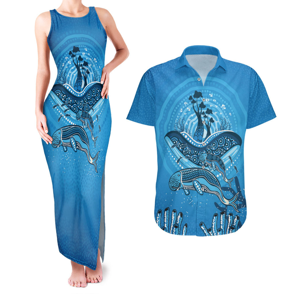 Aboriginal Ocean Dugong Couples Matching Tank Maxi Dress and Hawaiian Shirt Dot Art Dreamtime Tree of Life