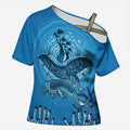 Aboriginal Ocean Dugong Cross Shoulder Shirt Dot Art Dreamtime Tree of Life
