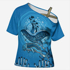 Aboriginal Ocean Dugong Cross Shoulder Shirt Dot Art Dreamtime Tree of Life