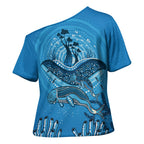 Aboriginal Ocean Dugong Cross Shoulder Shirt Dot Art Dreamtime Tree of Life