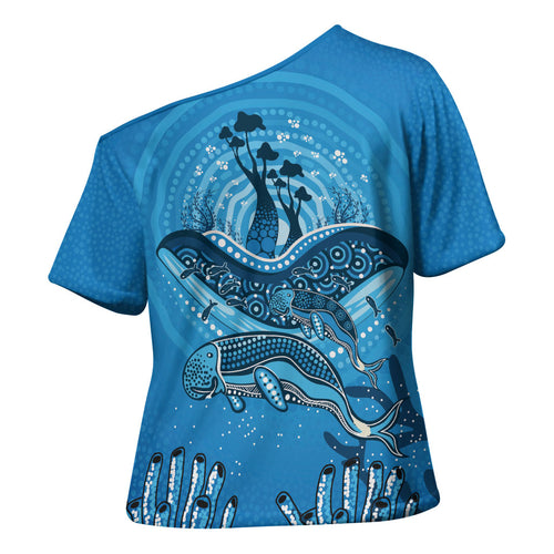 Aboriginal Ocean Dugong Cross Shoulder Shirt Dot Art Dreamtime Tree of Life