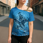 Aboriginal Ocean Dugong Cross Shoulder Shirt Dot Art Dreamtime Tree of Life