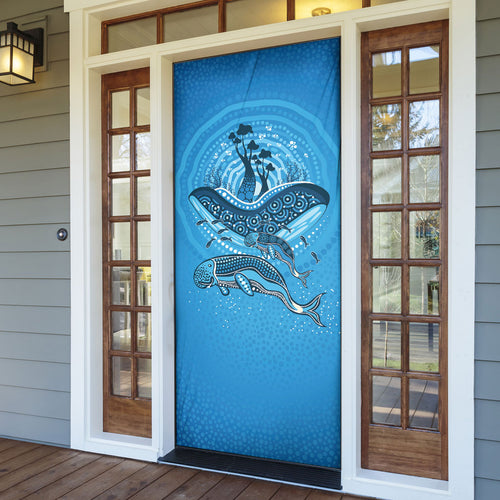 Aboriginal Ocean Dugong Door Cover Dot Art Dreamtime Tree of Life