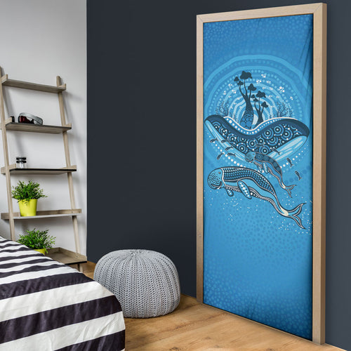 Aboriginal Ocean Dugong Door Cover Dot Art Dreamtime Tree of Life