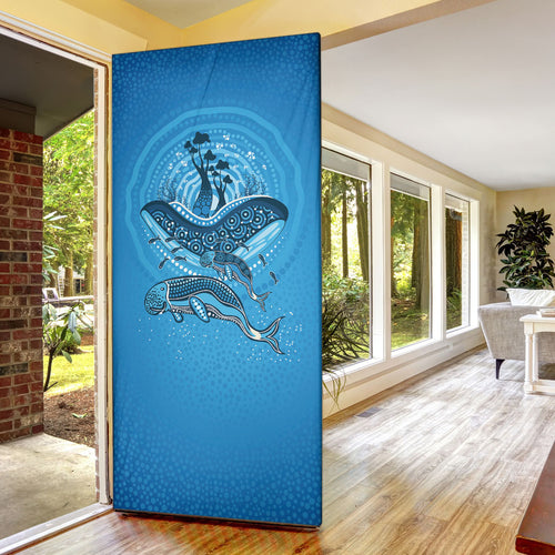 Aboriginal Ocean Dugong Door Cover Dot Art Dreamtime Tree of Life