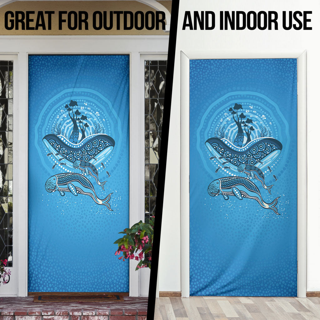 Aboriginal Ocean Dugong Door Cover Dot Art Dreamtime Tree of Life