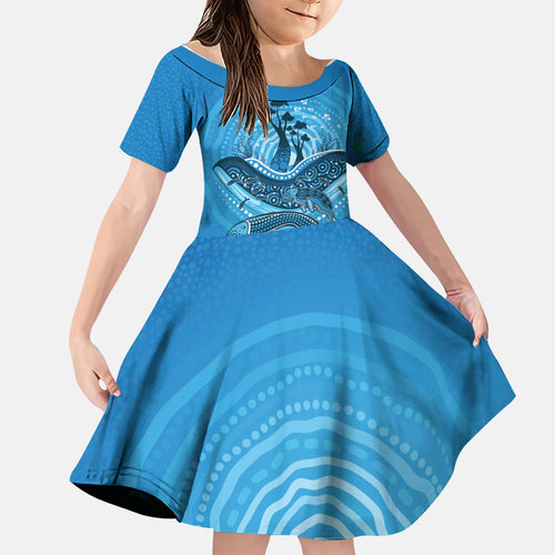 Aboriginal Ocean Dugong Family Matching Long Sleeve Bodycon Dress and Hawaiian Shirt Dot Art Dreamtime Tree of Life