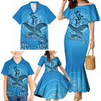 Aboriginal Ocean Dugong Family Matching Mermaid Dress and Hawaiian Shirt Dot Art Dreamtime Tree of Life