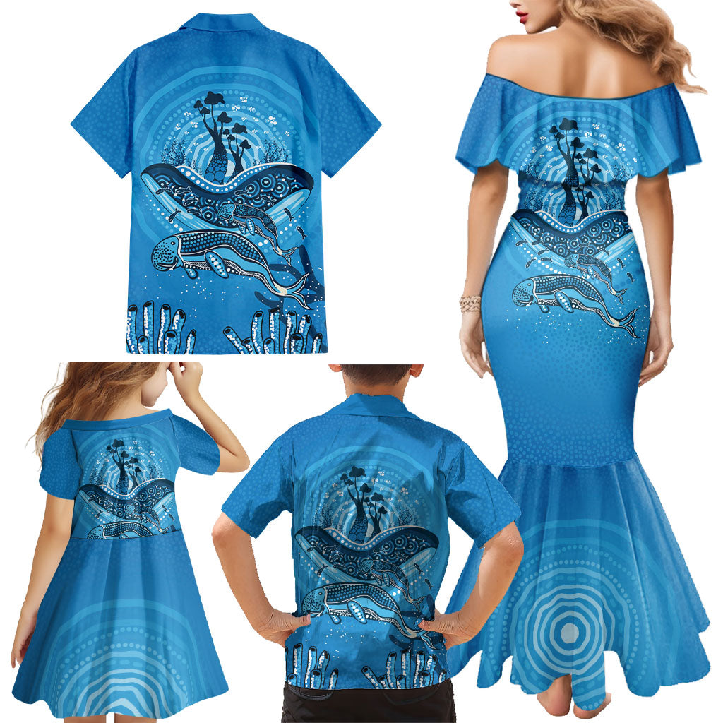 Aboriginal Ocean Dugong Family Matching Mermaid Dress and Hawaiian Shirt Dot Art Dreamtime Tree of Life