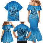 Aboriginal Ocean Dugong Family Matching Mermaid Dress and Hawaiian Shirt Dot Art Dreamtime Tree of Life