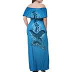 Aboriginal Ocean Dugong Family Matching Off Shoulder Maxi Dress and Hawaiian Shirt Dot Art Dreamtime Tree of Life